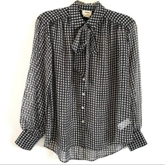kate spade Tops - Kate Spade Tie-neck Houndstooth Chiffon Button Down Oversized Blouse Top xs